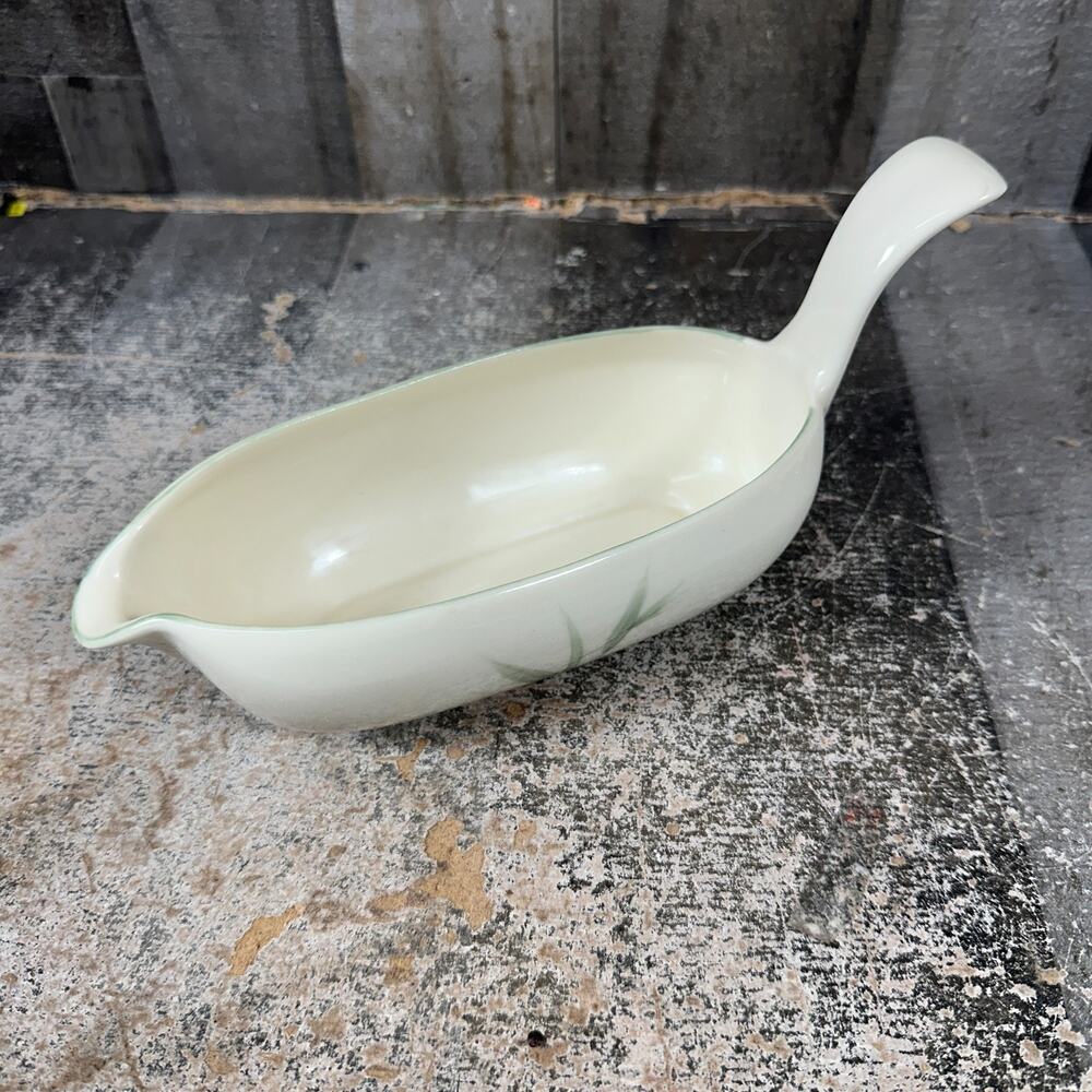 Winfield China‎ Bamboo (Round) Gravy Boat Vintage Handcrafted Green MCM